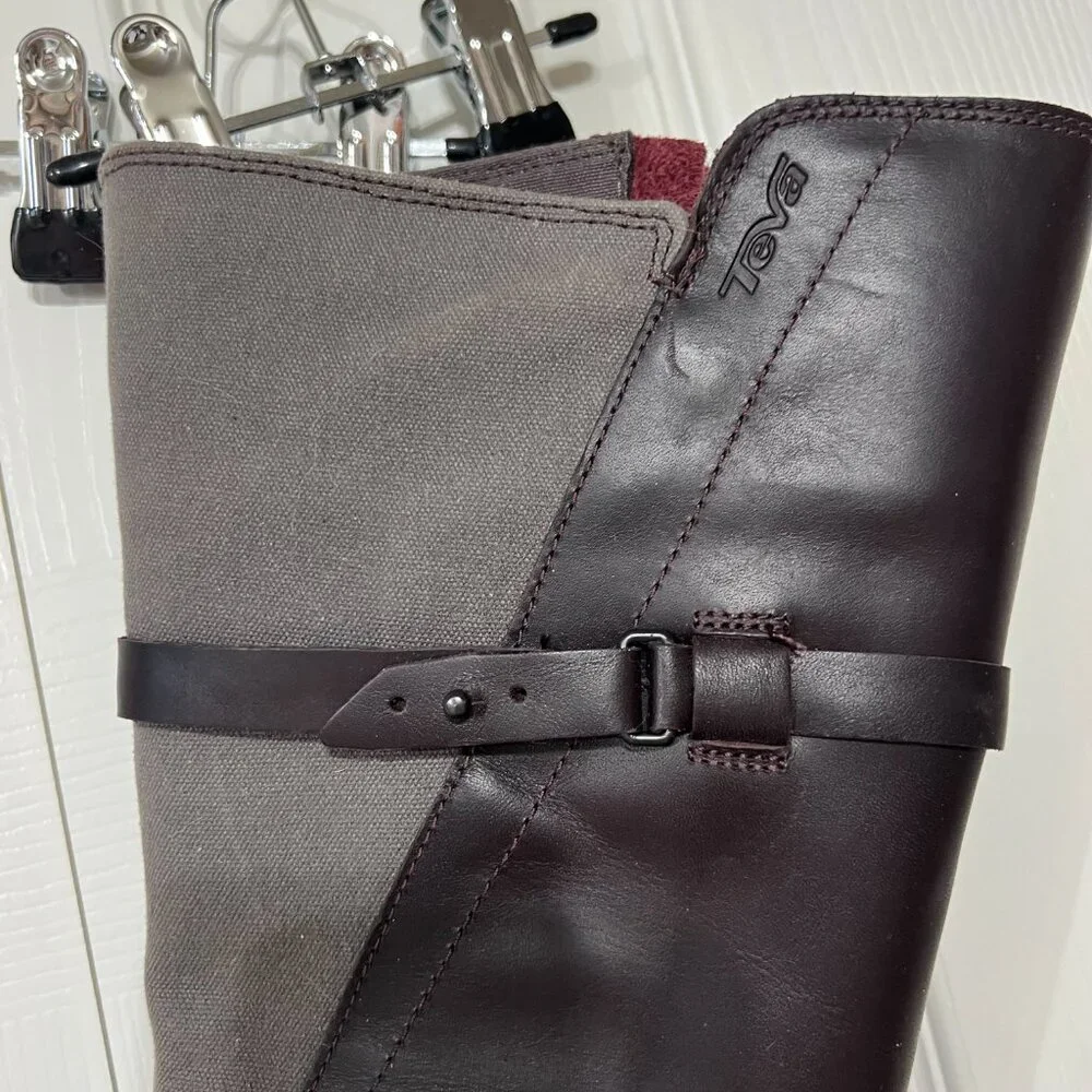 Teva De La Vina Burgundy Gray Waterproof Leather Tall Boot Zip Buckle 9 Outdoor